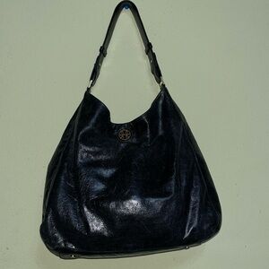 Tory Burch Dena Glazed Leather Hobo Black